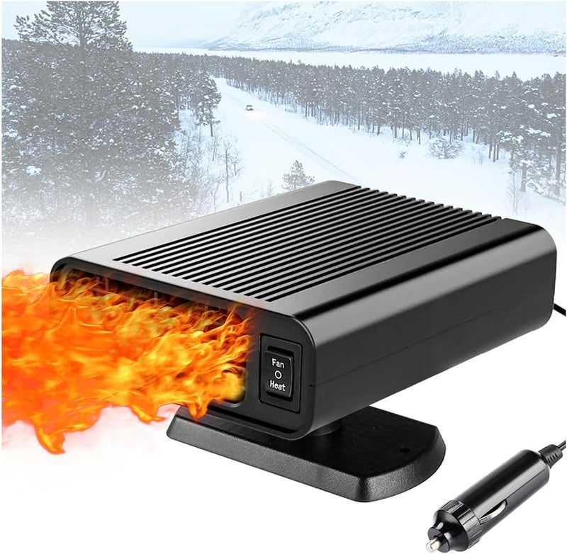 Fun Gift 12V Portable Heater for Car, 2 in 1 Fast Heating & Cooling Fan Defrost Defogger, 150W Car Heater Defroster Automobile Windscreen Fan with 360° Rotatable Base, Black - Image 1